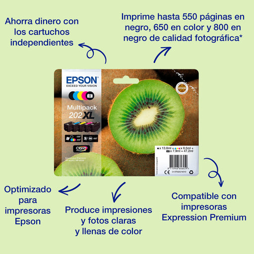EAN 8715946646442 - Epson Kiwi 202 cartucho de tinta 1 pieza(s) Original Rendimiento estándar Negro, Foto negro, Cian, Magent imagen 2