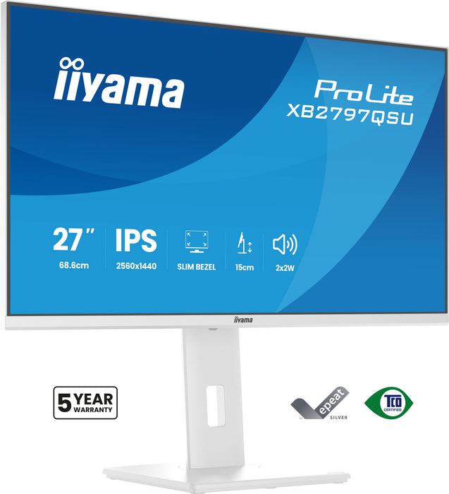 Monitor  Iiyama Prolite Xb2797qsu-W1 Led 27" 2560 X 1440 Qhd @ 75 Hz Ips 350 Cd/M² 1000:1 1 Ms 2xhdmi Displayport Altavoces Mate Blanco