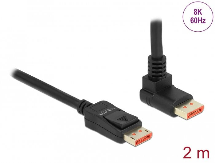 Delock Displayport Cable Stecker Gerade Zu Stecker 90° Oben Gewinkelt 8k 60 Hz 2 M