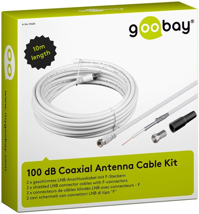 100 Db Coax Antenna Cable Kit, 20 M - 2 X Shielded Lnb Conne