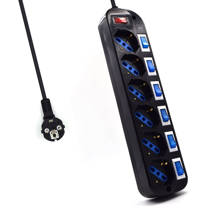 EAN 8054392617966 - Ewent EW3851 limitador de tensión Negro 6 salidas AC 220 V 1,5 m imagen 1