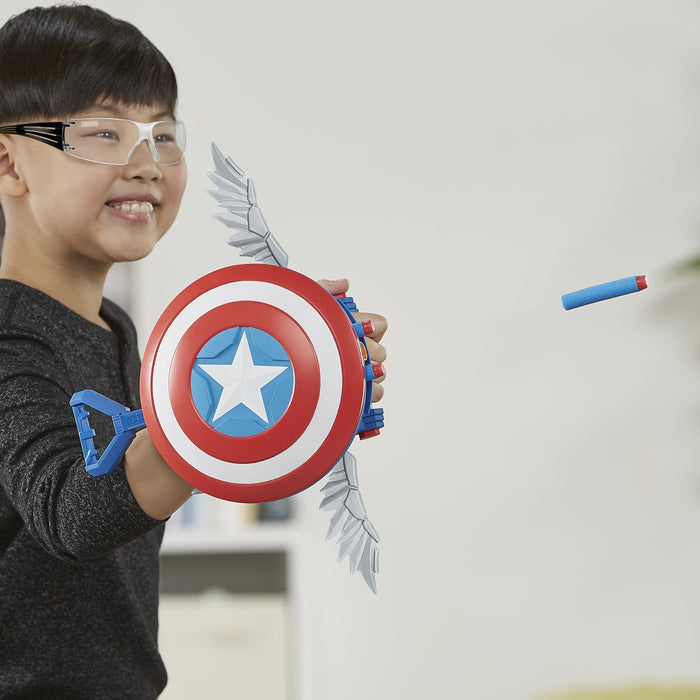 Lanzador Hasbro Nerf Marvel Mech Strike Mechasaurs Capitán América Con Redwing