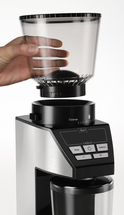 Molinillo De Café Melitta Calibra 1027-01  Eléctrico Cónico Con 39 Ajustes De Molienda, Apto Para Distintas Cafeteras, Moledor De Café Con Báscula Digital Y Pantalla Lcd, 200?G, Negro