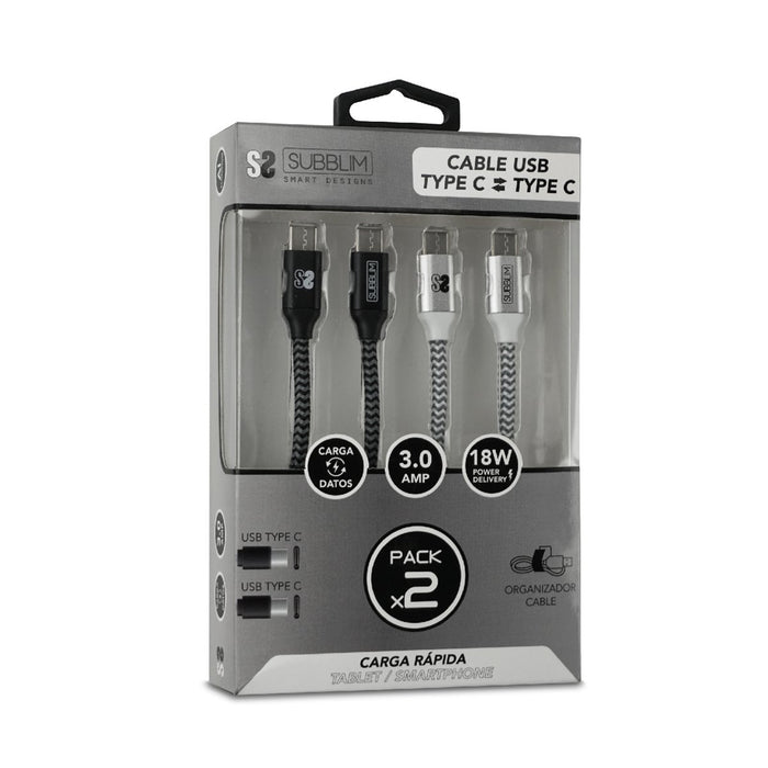 EAN 8436586740672 - SUBBLIM PACK 2 CABLES USB TIPO USB-C A USB-C 1 M BLACK/SILVER cable USB imagen 5