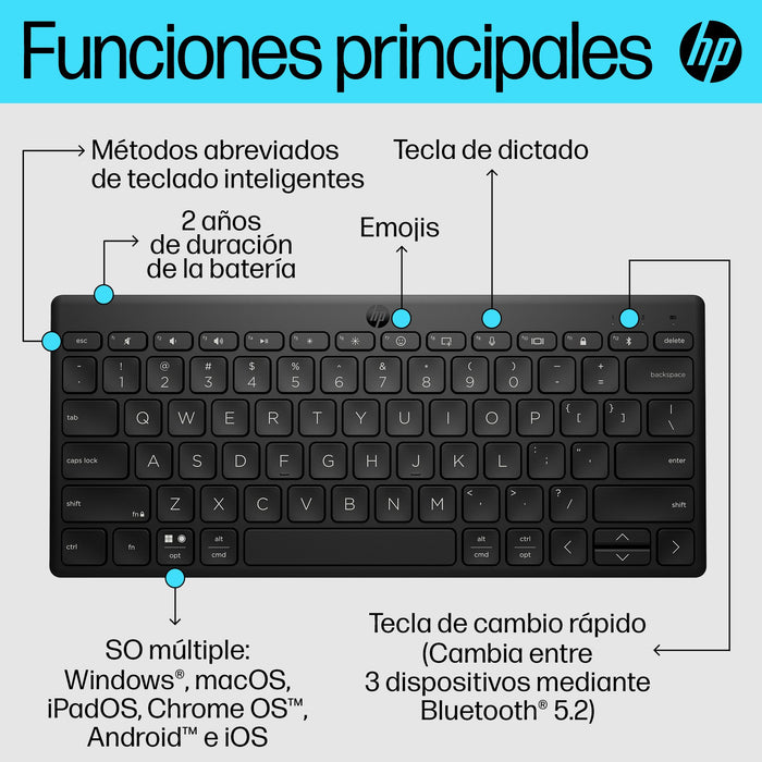 EAN 0196548516308 - HP 355 Compact Multi-Device Keyboard teclado Hogar Negro imagen 8