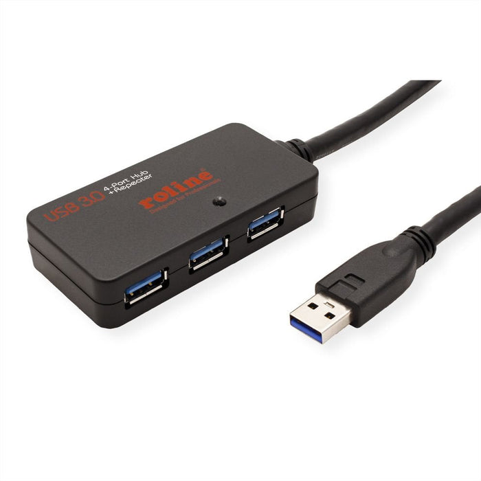 Roline Usb 3.2 Gen 1 4-Port Hub Mit Repeater, Schwarz, 10 M