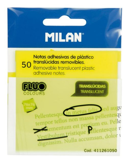 EAN 8411574075943 - Milan 411261050 nota autoadhesiva Plaza Transparente, Amarillo 50 hojas Autoadhesivo imagen 1