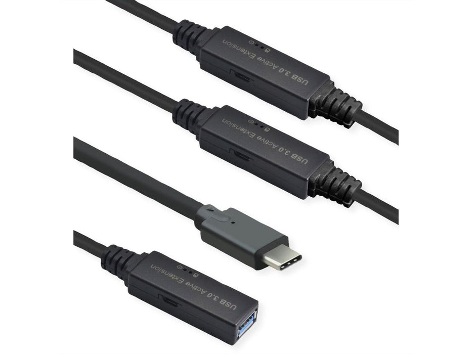 Roline Usb 3.2 Gen 1 Aktives Repeater Cable, Typ A - C, Schwarz, 20 M