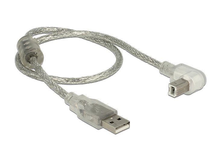 Delock Cable Usb 2.0 A Stecker > Usb 2.0 B Stecker 90g Gewinkelt Unten 0.5 M Transparent