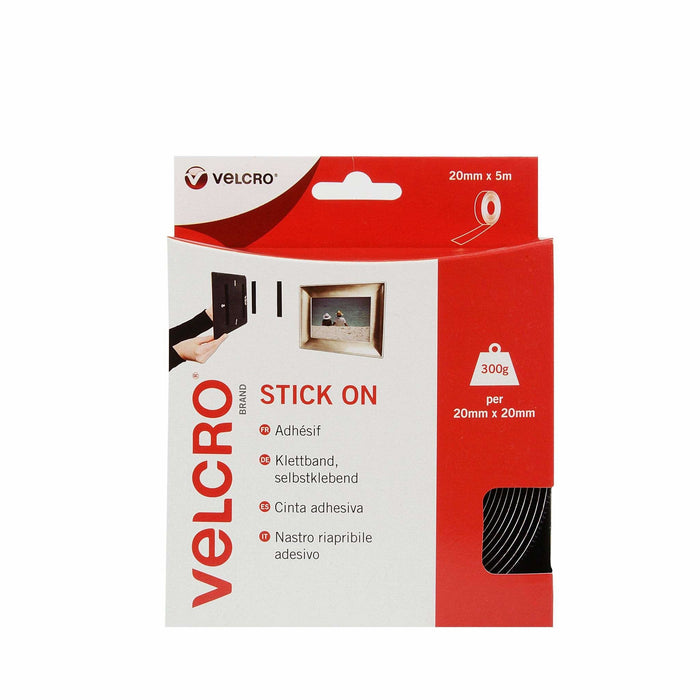 Velcro Klettband Selbstklebend, Haken & Flausch 20mm X 5m Schwarz