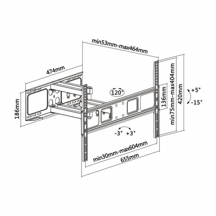 Aisens Soporte De Pared Para Pantallas 37-70'/94-177cm Hasta 40kg Giratorio / Inclinable / Nivelable Vesa Max. 600*400