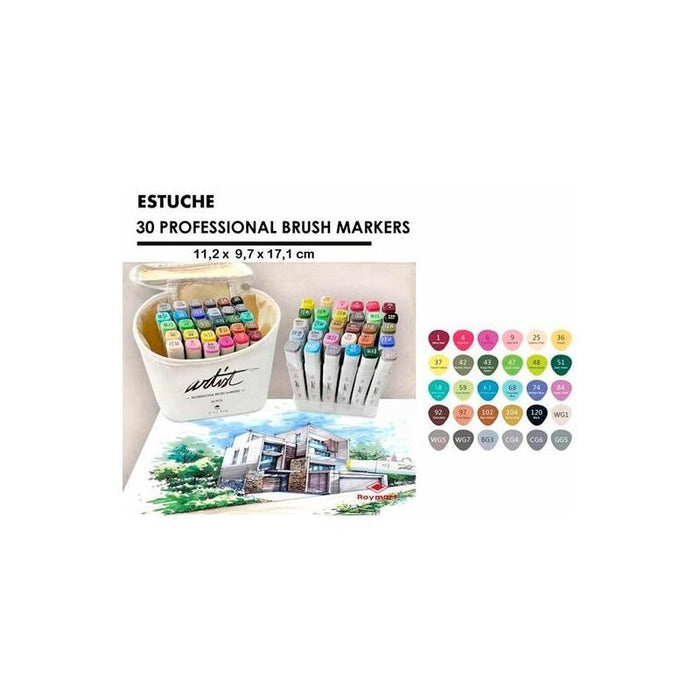 Alex Bog Rotuladores Canvas Luxe Professional Brush Marker Doble Punta Biselada/Pincel Estuche 30 C/Surtidos