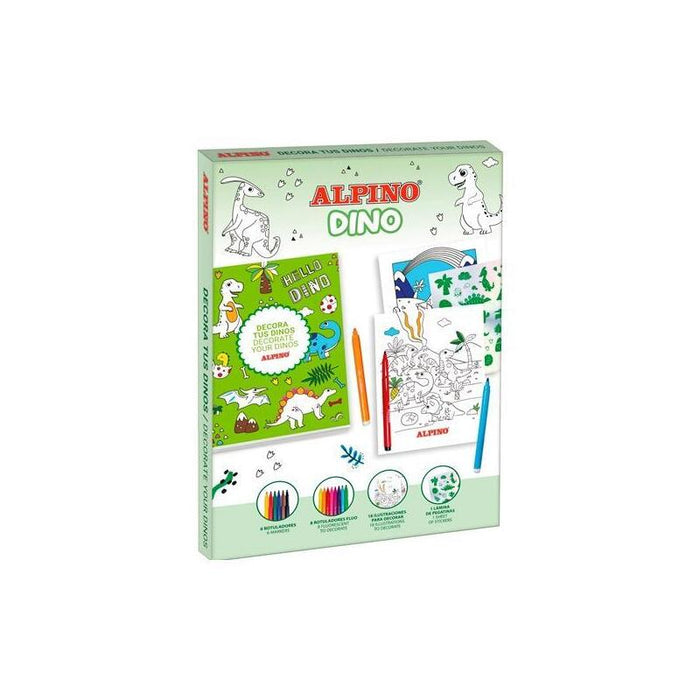 Alpino Set Creativo Decor Dino 14 Rotuladores + 18 Ilustraciones + Pegatinas