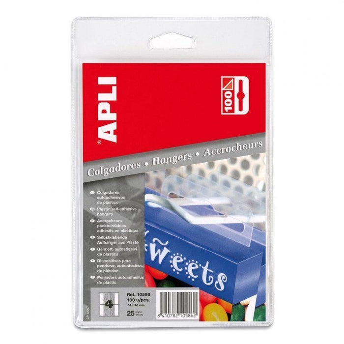 Apli Colgadores Autoadhesivos 34x48mm Pack 100u Plástico Transparente