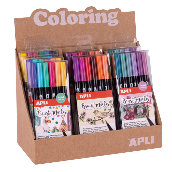 Apli Coloring Brush Markers - Expositor Con 8 Packs Surtidos