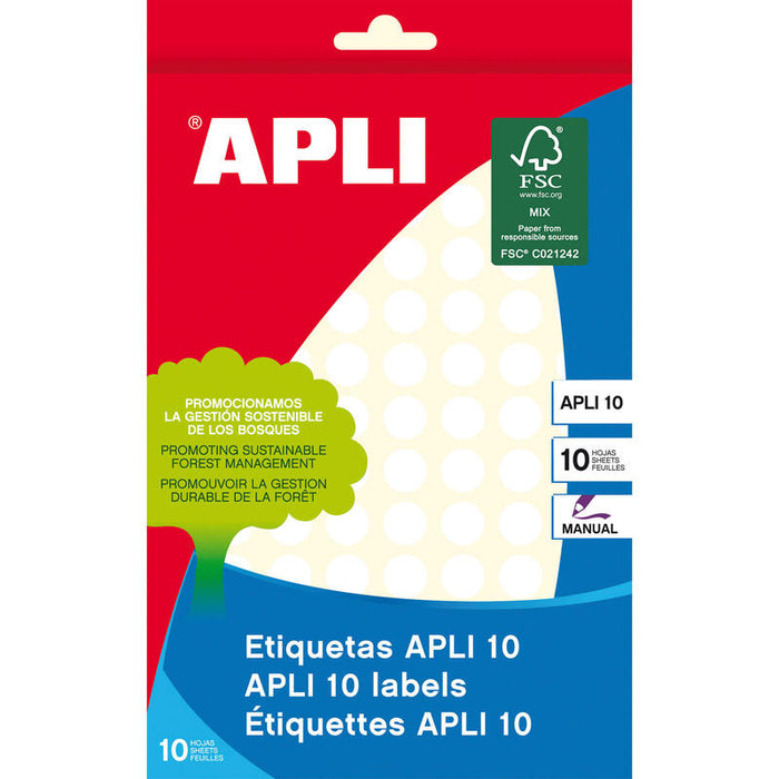 Apli Etiquetas Adhesivas Circulares Ø10mm Escritura Manual C/Rectos 126 X 10h Blanco