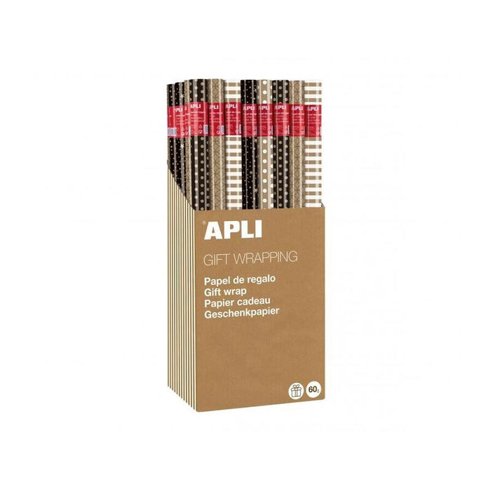 Apli Expositor De 55 Rollos De Papel Regalo Kraft Black & White - 11 Rollos Por Color - Medidas Del Rollo 0.70x2m - 5