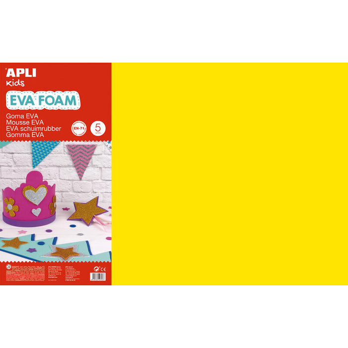 Apli Goma Eva Amarilla 600x400 - 5 Hojas De Tamaño Grande Y Flexible