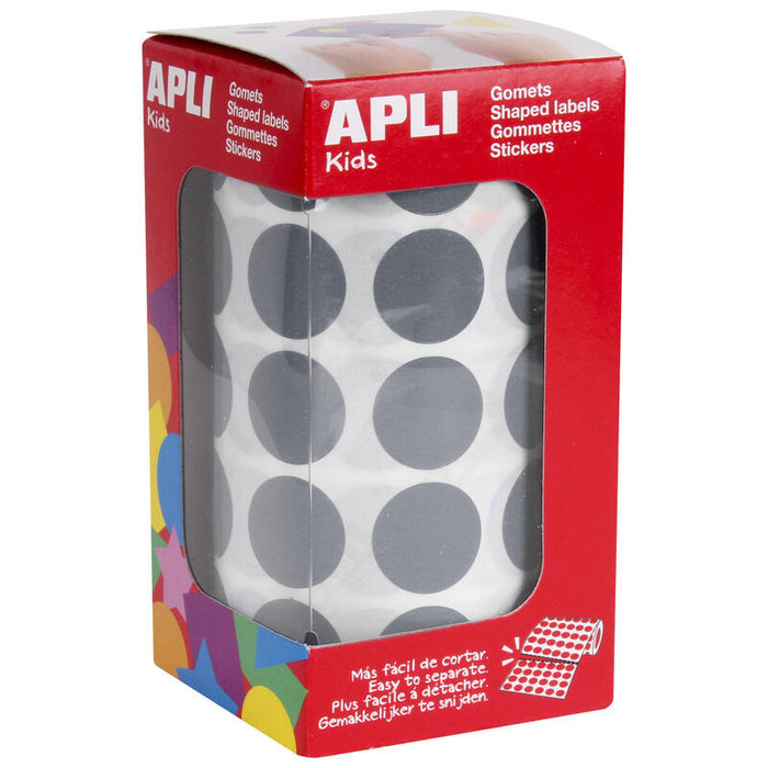 Apli Gomets Redondos Gris Ø 20mm - 59 Hojas Pretroqueladas - 1770 Gomets Por Rollo - Desarrolla Habilidades Y Capacidades - Cumplen Normas En-71 Y Fsc