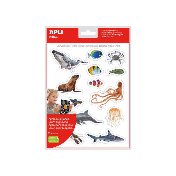 Apli Gomets Tematicos Realistas Animales Marinos - 30 Gomets Tematicos Por Bolsa - Imagenes Realistas De Animales