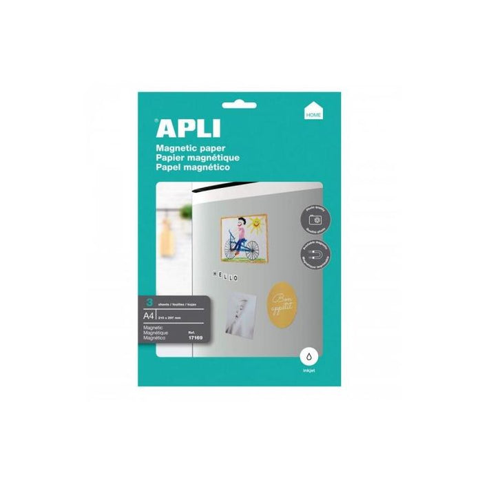 Apli Pack De 3 Hojas De Papel Magnetico A4 - 650gr - Apto Para Impresoras Inkjet - Facil De Usar - Ideal Para Imagenes