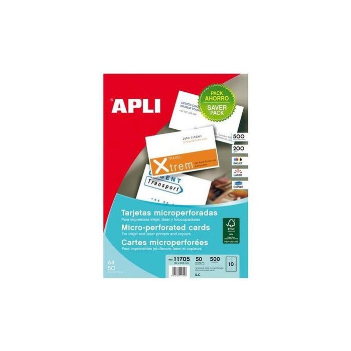 Apli Tarjetas Visita Blanco Para Inkjet, Láser Y Fotocopiadoras / 90 X 50,8mm / Microperforado Acabado Mate 200gr 50 Hojas