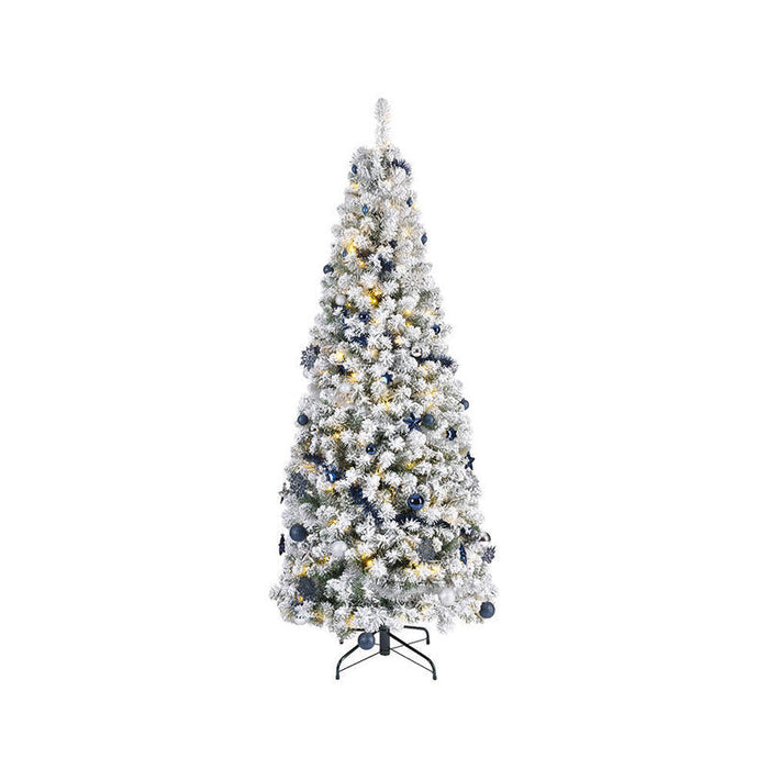 Arbol De Navidad Nevado Plegable Con Microled Parpadeantes Y Adornos, Ø64x150cm.