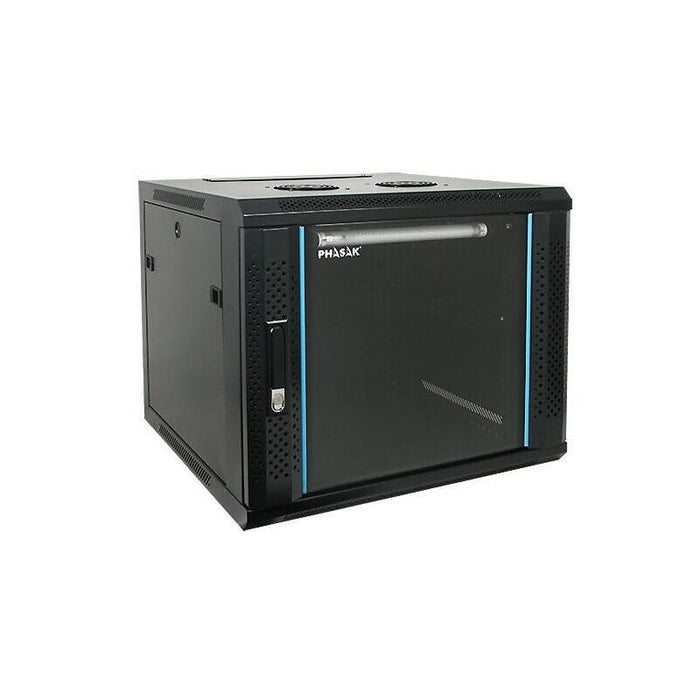 Armario Rack Mural Phasak Pro 12u Php 3112 600x600 Negro+Ventilacion+Iluminacion+Cerradura Php 3112