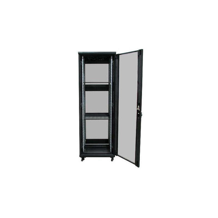 Armario Rack Suelo 19" Phasak-Pro 42u 600x600 Negro, 2 Bandejas Fijas+Ventilación X4-12" + Regleta X6