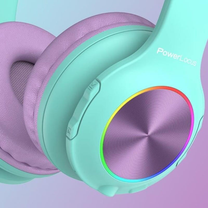 Auriculares  Powerlocus Pled Rgb Turquesa/Violeta  Inalámbricos Para Niños