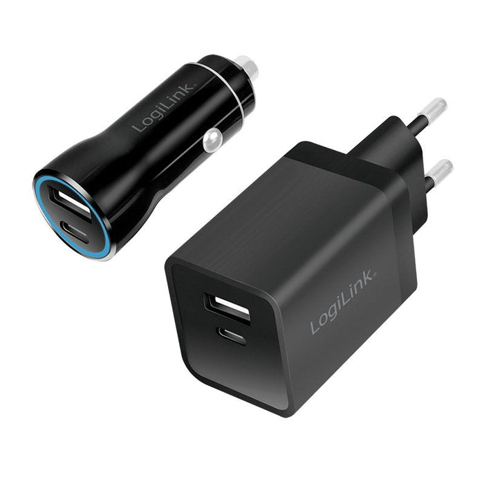 Logilink Usb-A C Charging Kit, 15 W, Each 1x Usb-A, 1x Usb-C, Negro