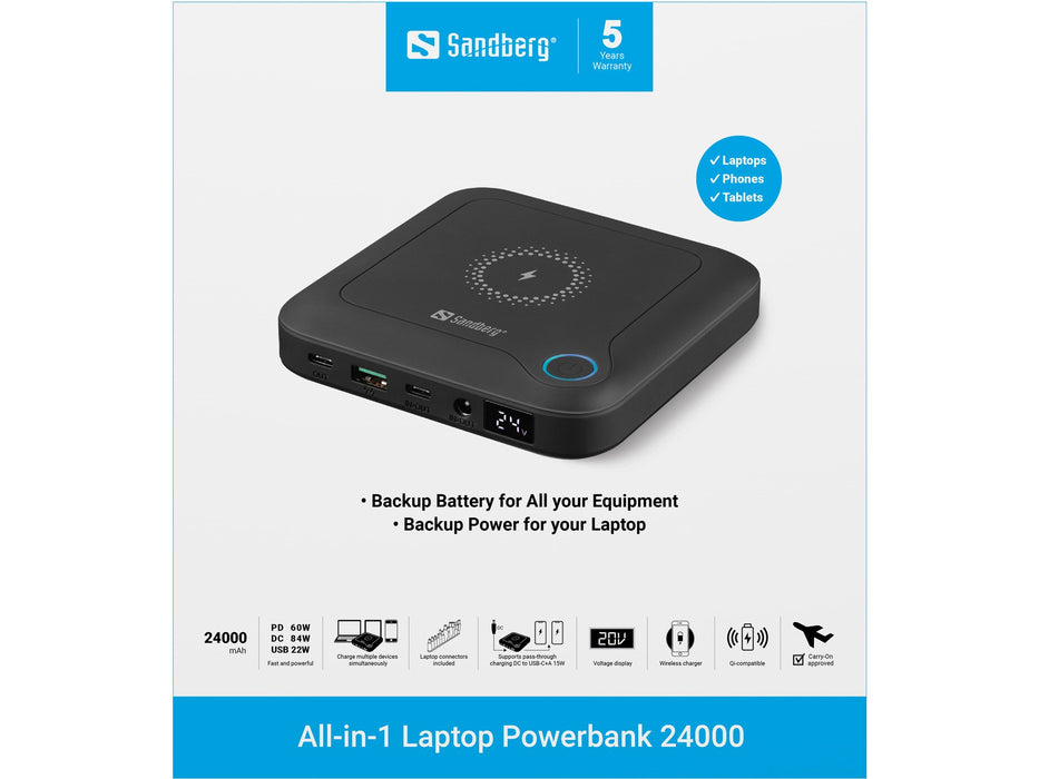 EAN 5705730420573 - Sandberg 420-57 batería externa 24000 mAh Cargador inalámbrico Negro imagen 8