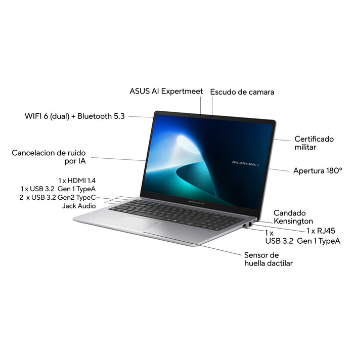 EAN 4711387832493 - ASUS ExpertBook P1 P1503CVA-S70674 Intel® Core™ i7 39,6 cm (15.6") DDR5-SDRAM Wi-Fi 6 (802.11ax) imagen 3