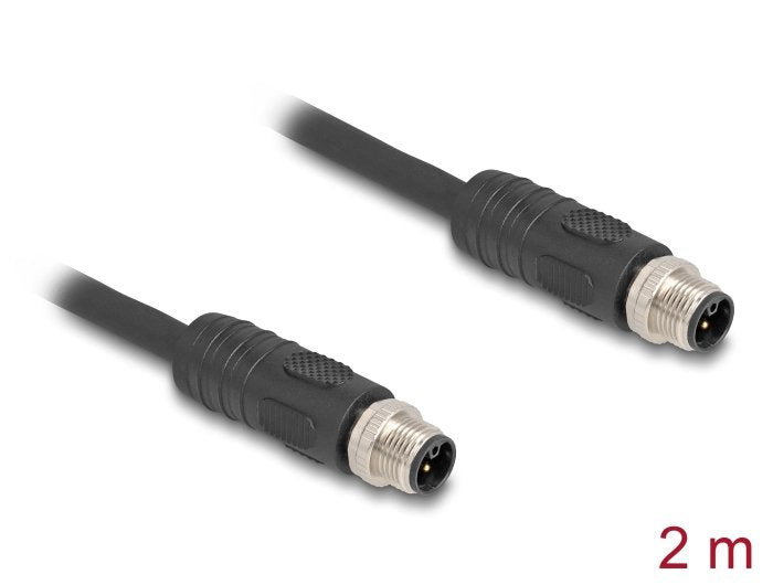 Delock M12 Cable L-Kodiert 4 Pin Stecker Zu Stecker Pur Schleppkettentauglich 2 M Schwarz