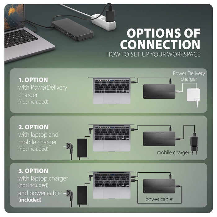 Hmc-Dl-Kvm Base De Conexión Usb-C 12w1 + Kvm 2 Pc, Displaylink, 10gbps, 3x Usb-A, 2x Usb-C, 2x Hdmi 4k/60hz, Dp, Lan 1gbps, Sd/Microsd, Audio, Pd 100w