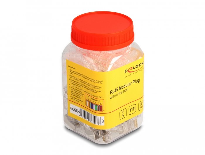 Rj45 Modularer Stecker Mit Gebogener Rastnase Cat.6 Und Knickschutztülle 50er Set