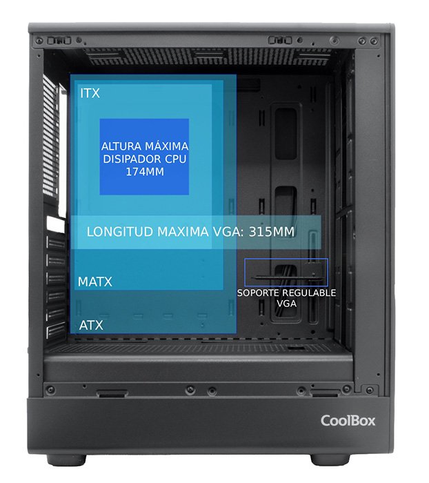 Coolbox Caja Atx Ga700 Darkside Gpu Max 315mm Cristal Templado Liquida 240mm Usb-C Negra