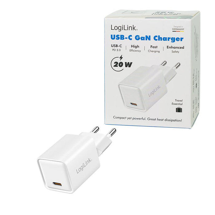 Logilink Usb-C Charger, 20 W, Gan, 1-Port, 1x Usb-C (Pd), Blanco