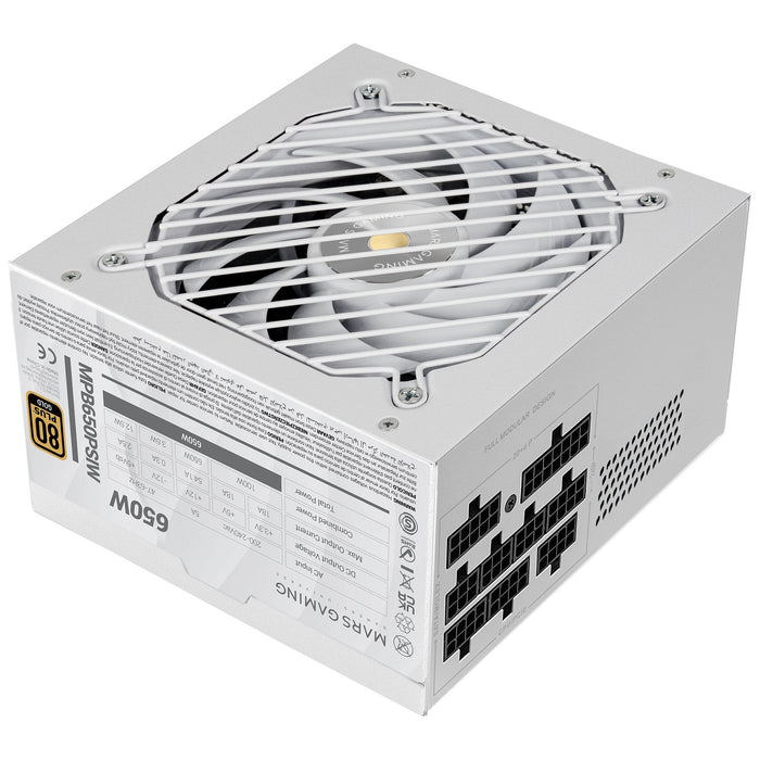 Fuente Modular Mars Gaming 650w Mpb650psi Atx3.1 80+Gold Pfc Activo Pcie5.1 12v-2x6 Dc-Dc Smd Blanco