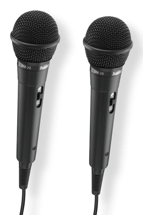 Hama Karaoke Pack De 2 Microfonos Dinamicos - Cable 2.5m - 100hz - Jack 3.5mm - Cardioide - 600 Ohm - 220x53x53mm -