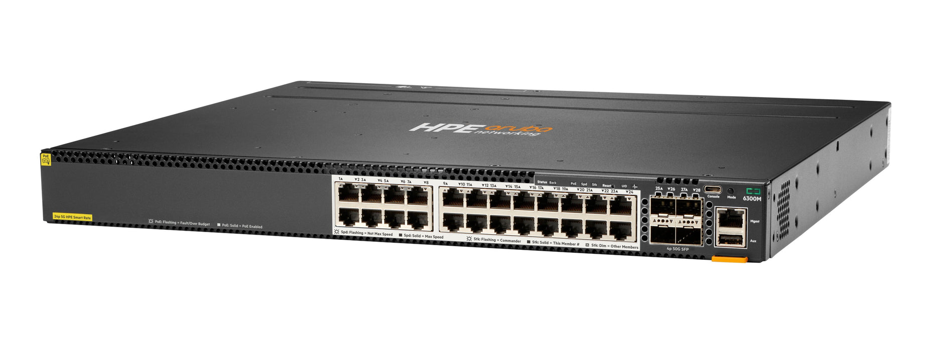 EAN 0190017339429 - HPE Aruba Networking CX 6300M 24-port Smart Rate 1/2.5/5GbE Class 6 PoE and 4-port SFP56 Switch imagen 2