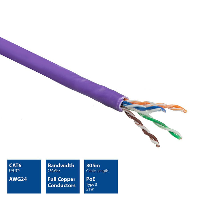 Cat 6 U Utp Solid Installation Cable Without Pair Splitter, Lszh, Cpr Euroclass Dca, 24awg, Violeta 305 Meter