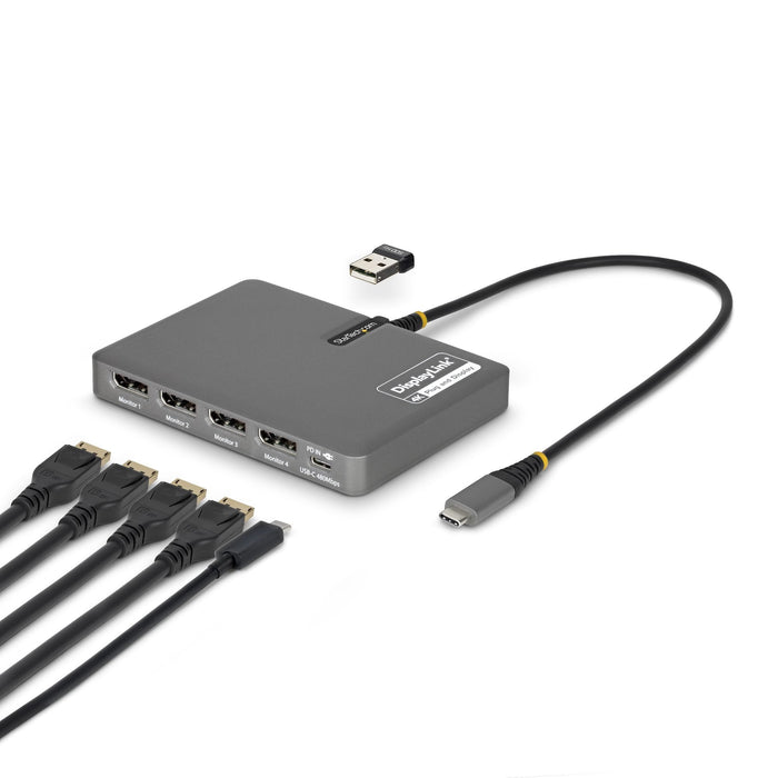 Startech Usb-C Zu 4-Monitor Workstation Adapter 4k 60hz Displayport 140w Pd Passthrough Usb Fur Tastatur Und Raton Taa