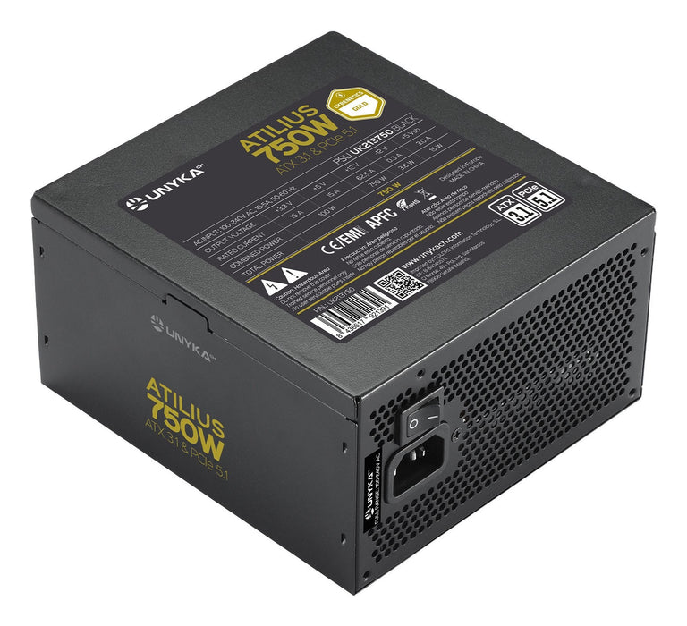 Fuente De Alimentacion Unykach Atilius 3.1 Black 750w 80 Plus Gold 750w Atx 3.1 - Full Modular - Ventilador 120mm