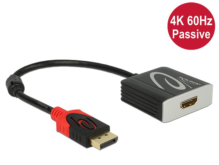 Delock Adaptador Displayport 1.2 Macho  Hdmi Hembra 4k 60 Hz Pasivo Negro