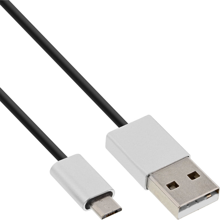 Cable Inline Micro-Usb 2.0, Conector Usb-A A Conector Micro-B, Negro/Aluminio, Flexible, 3 M