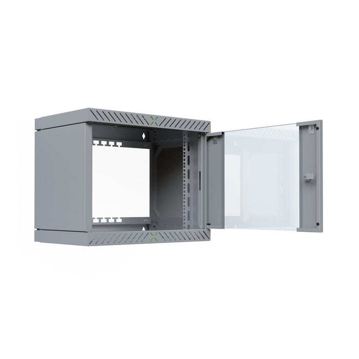 Armario De Pared X-Rack De 19" Con Puerta De Vidrio De 400-600 Mm, 9u, Color Gris.