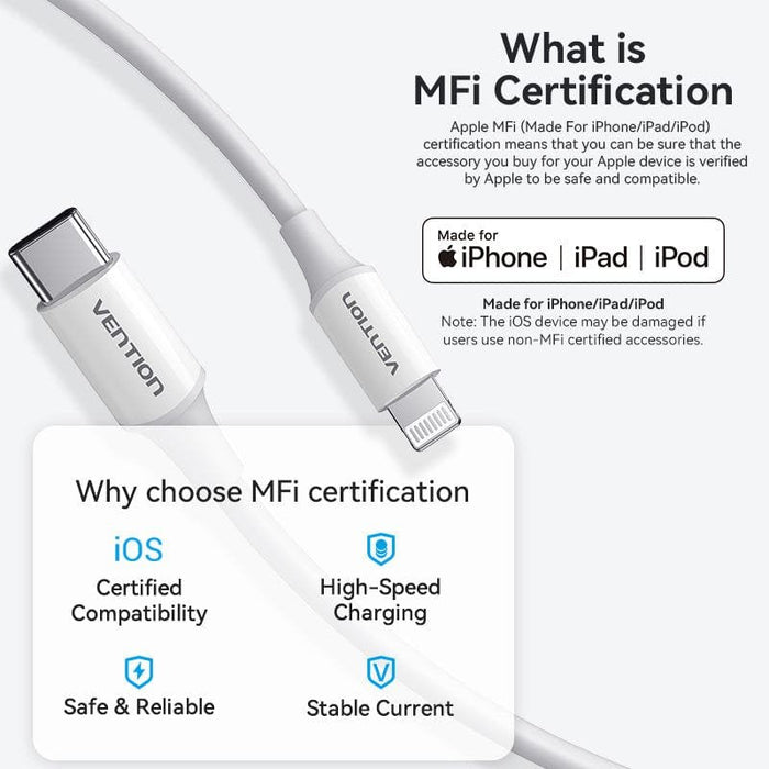 Vention Usb 2.0 Usb-C To Lightncabl Ing M-M 3a Cable 1m White