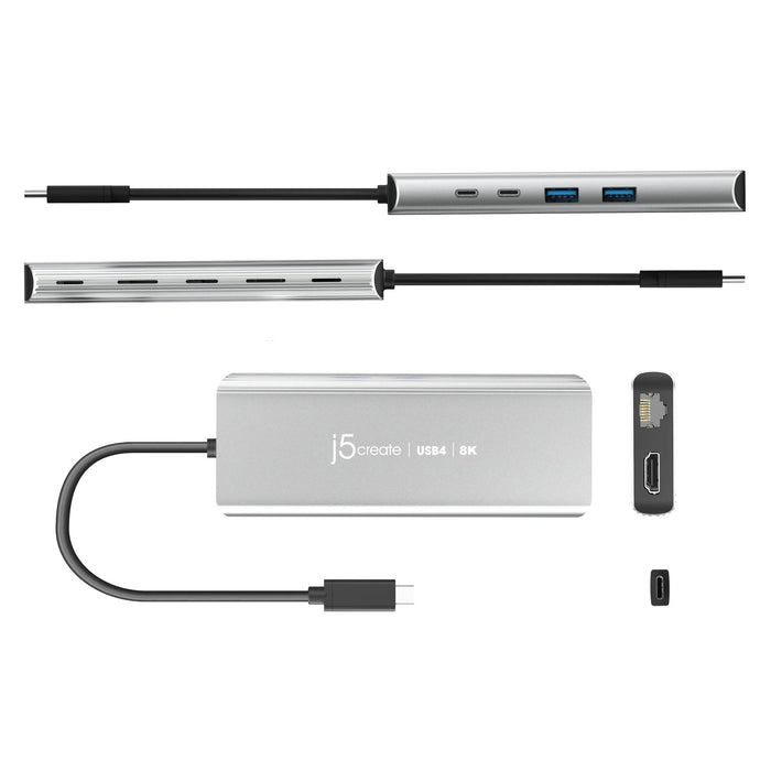 Estación De Conexión Hub Multipuerto J5create Usb4 8k 1x8k Hdmi/2xusb3.2/2xusb-C/Rj45 2.5g Plata Jcd403-N