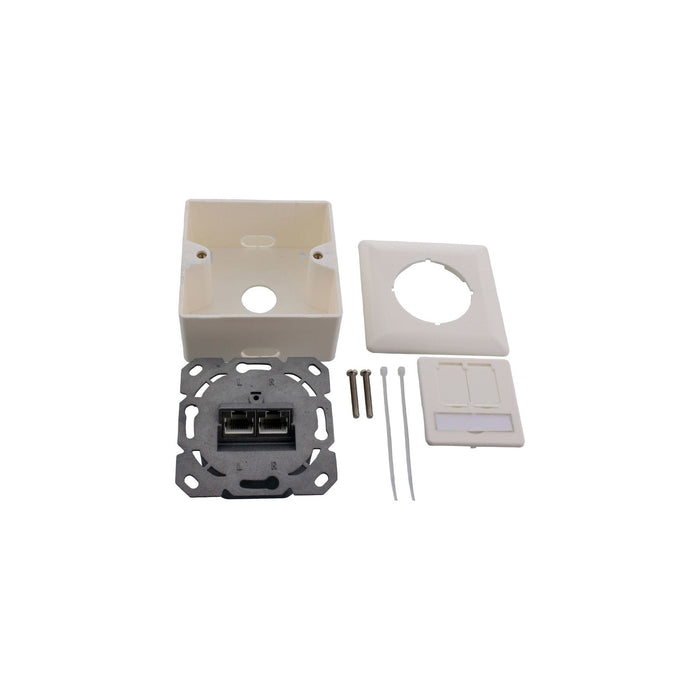 Inline Wall Outlet Box Cat.6a Superficie O Empotrar 2x Rj45 Hembra Ral9010 Blanco Vertical